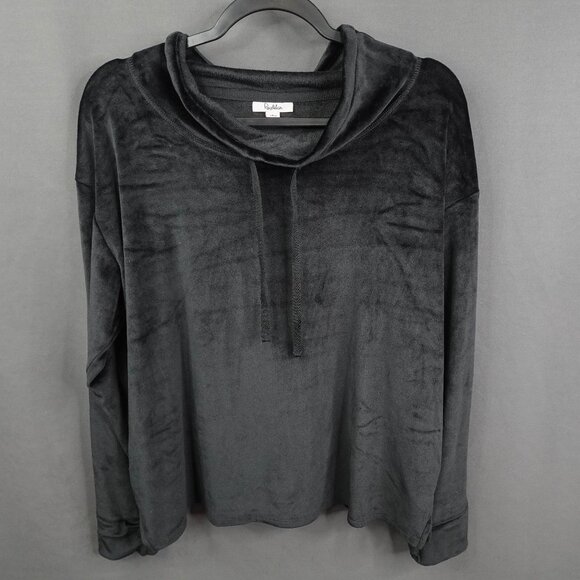 Womens Velour Top Large Black Y2K Lounge Cozy Softgirl Athleisure Minimalist - Picture 1 of 12